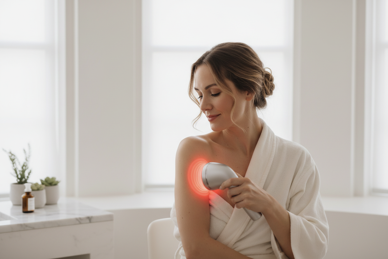 Kobieta z masażerem red light therapy